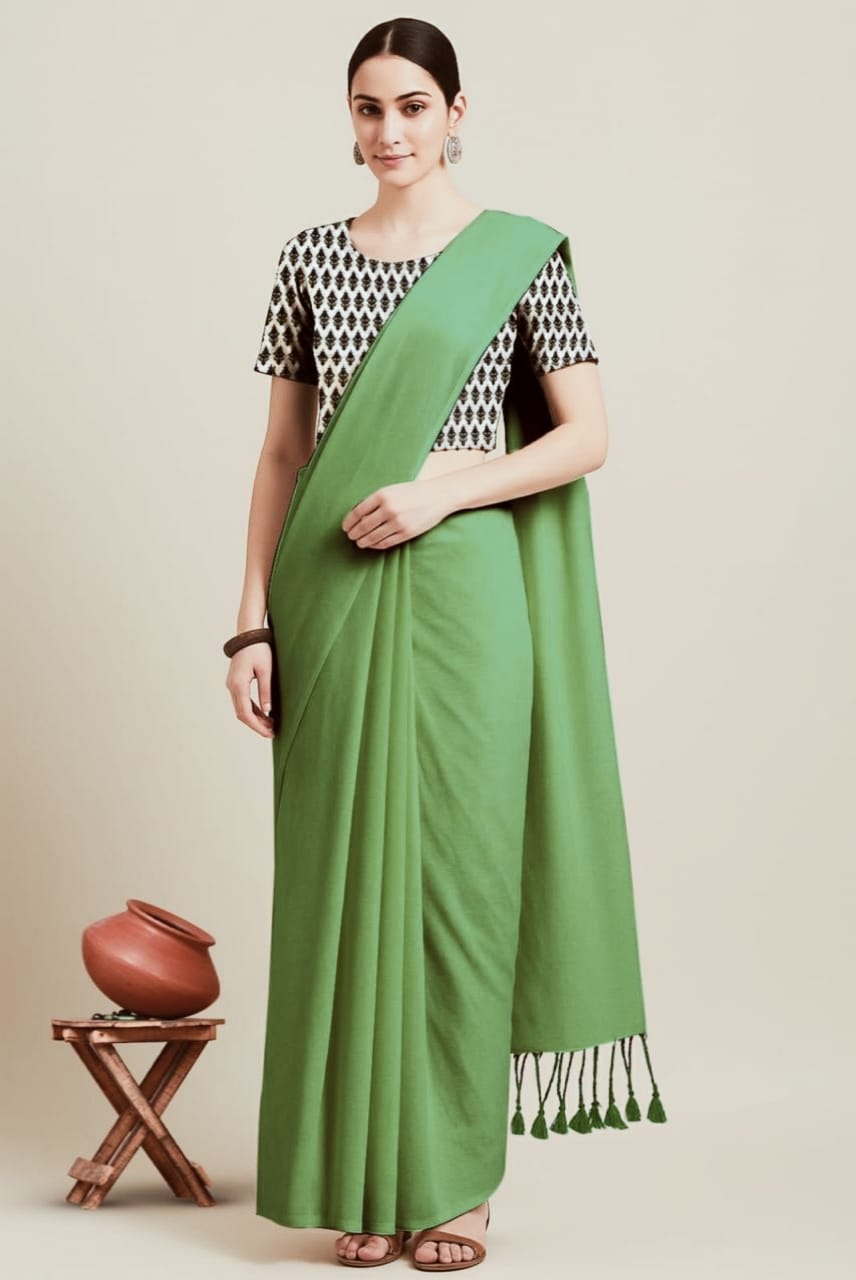 Khadi Cotton Saree with Blouse Piece